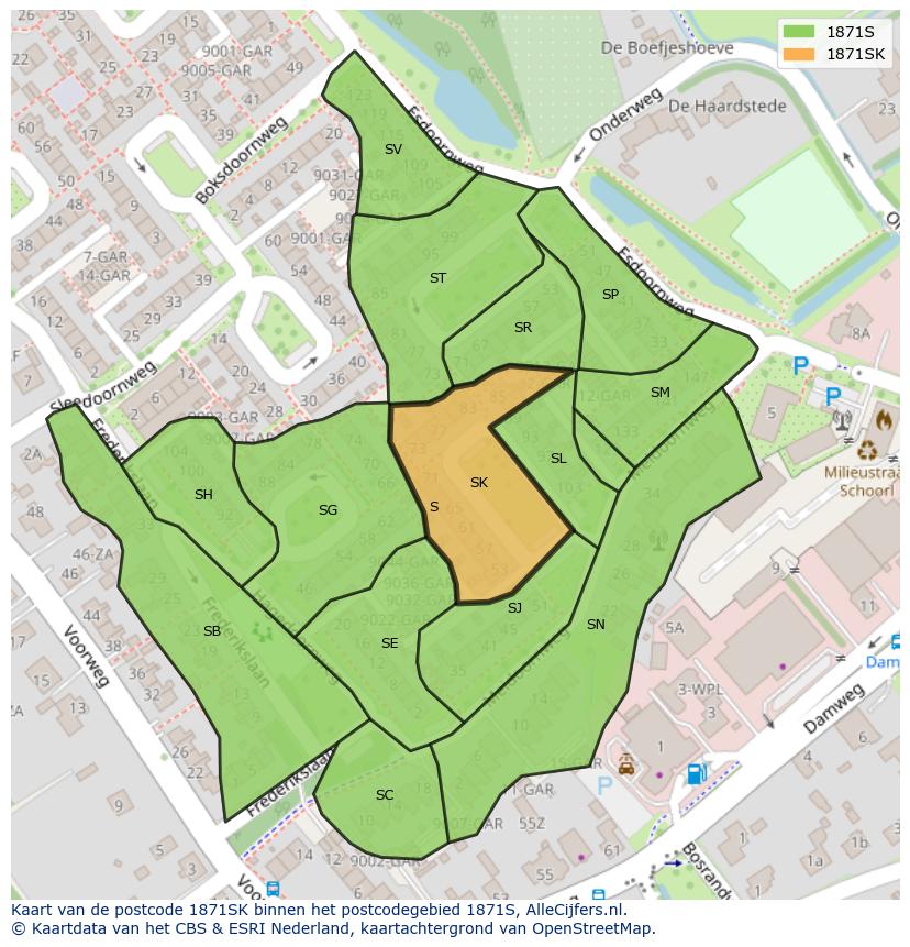 Afbeelding van het postcodegebied 1871 SK op de kaart.