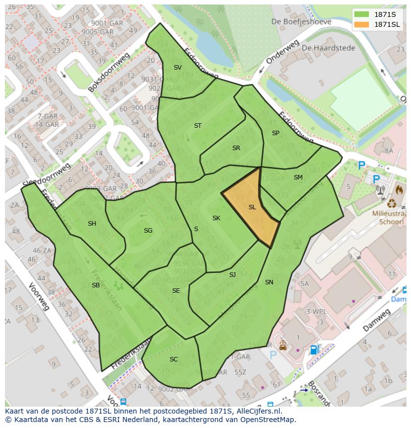 Afbeelding van het postcodegebied 1871 SL op de kaart.
