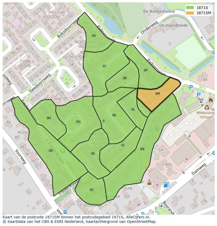 Afbeelding van het postcodegebied 1871 SM op de kaart.
