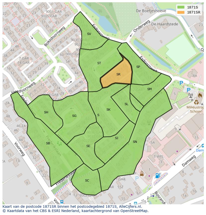 Afbeelding van het postcodegebied 1871 SR op de kaart.
