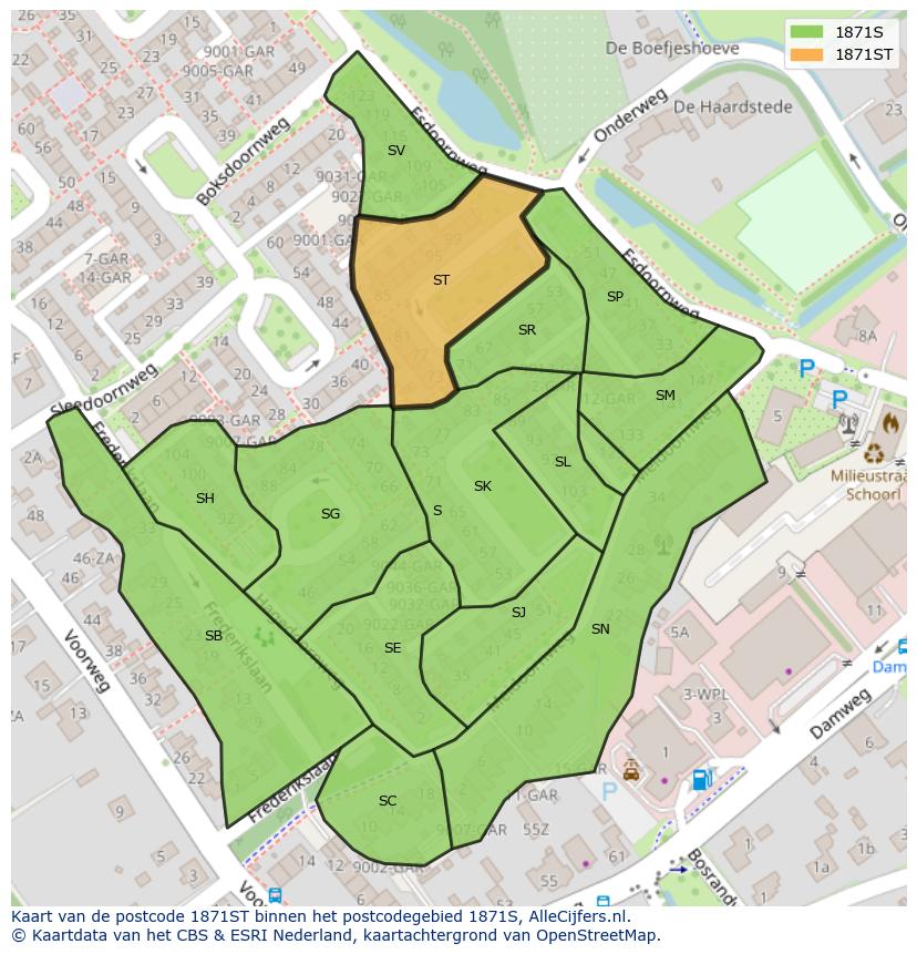 Afbeelding van het postcodegebied 1871 ST op de kaart.