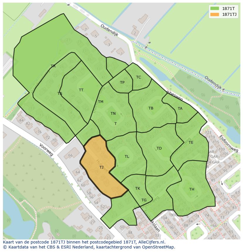 Afbeelding van het postcodegebied 1871 TJ op de kaart.
