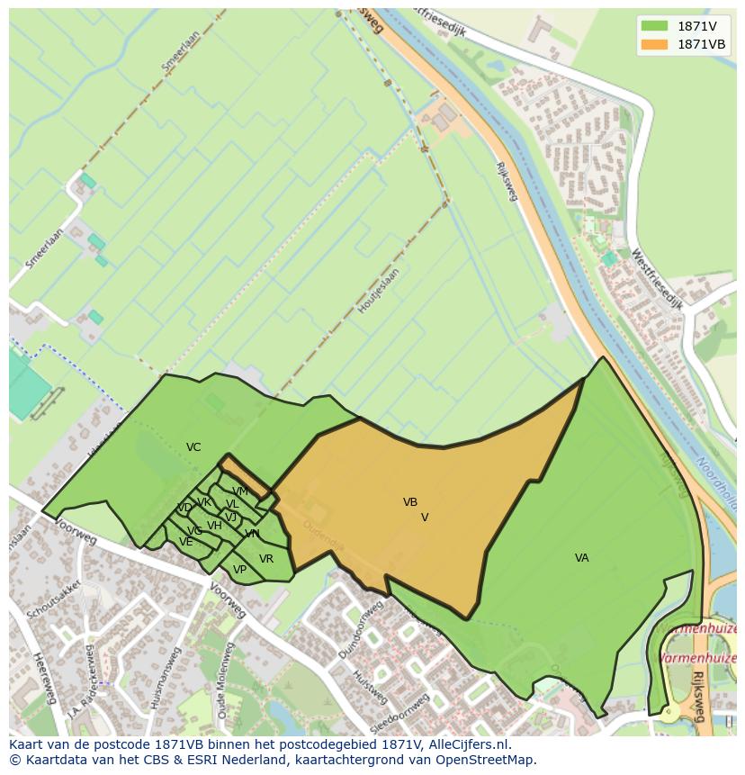 Afbeelding van het postcodegebied 1871 VB op de kaart.