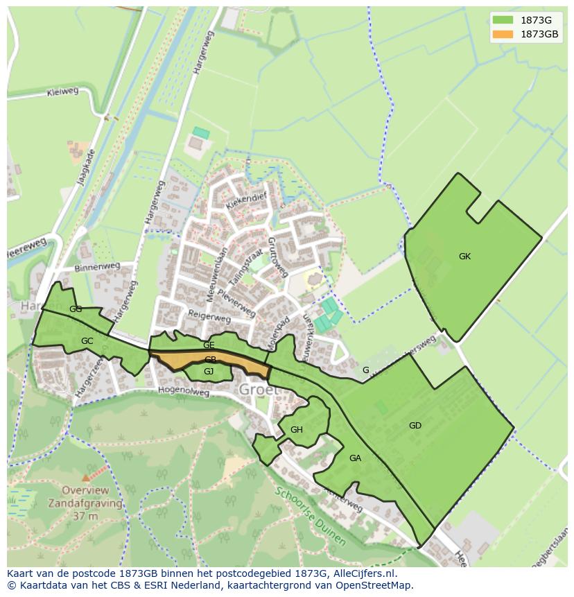 Afbeelding van het postcodegebied 1873 GB op de kaart.