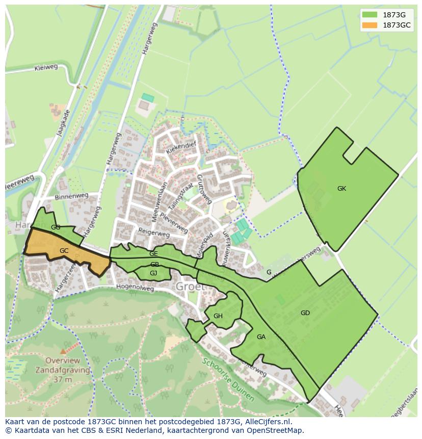 Afbeelding van het postcodegebied 1873 GC op de kaart.