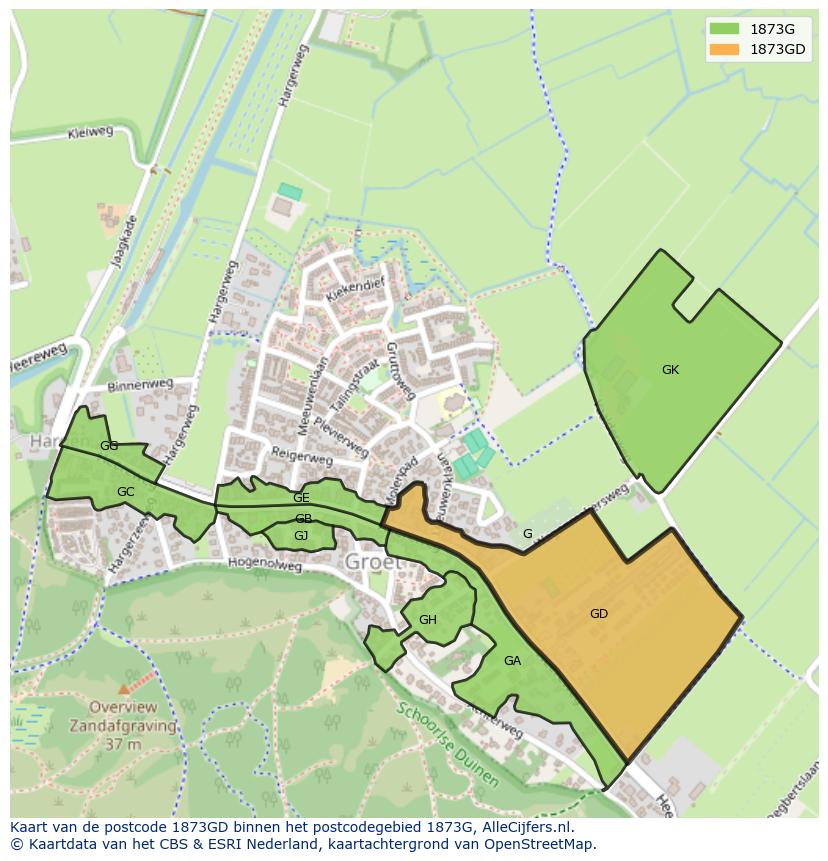 Afbeelding van het postcodegebied 1873 GD op de kaart.