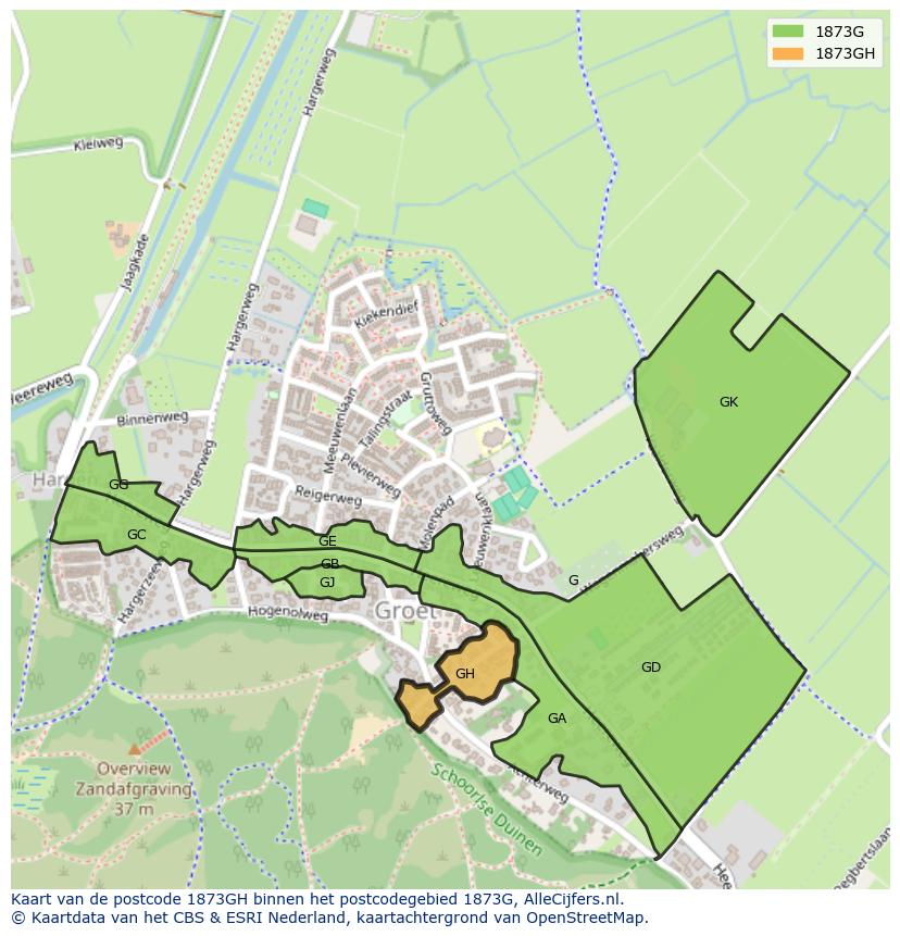 Afbeelding van het postcodegebied 1873 GH op de kaart.