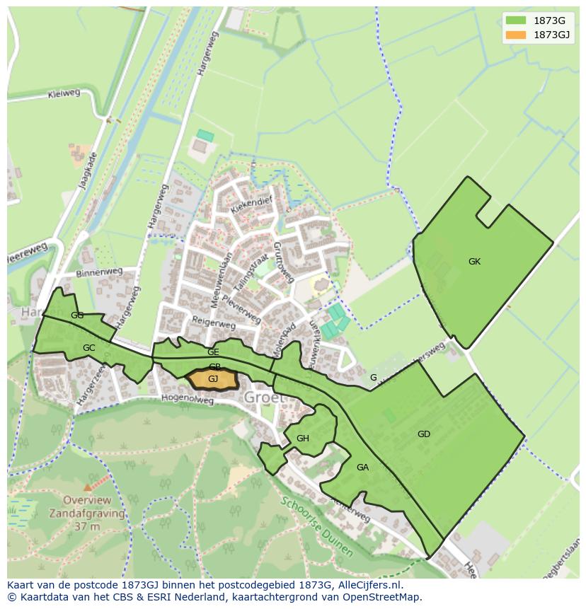 Afbeelding van het postcodegebied 1873 GJ op de kaart.