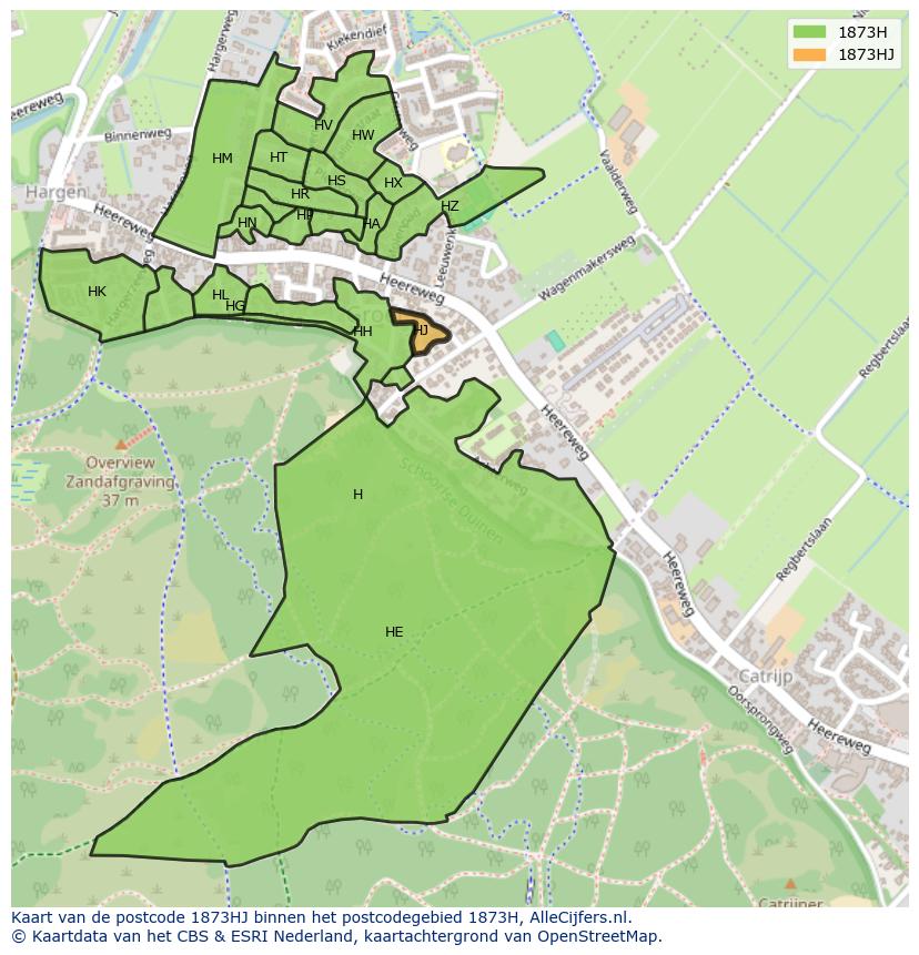 Afbeelding van het postcodegebied 1873 HJ op de kaart.