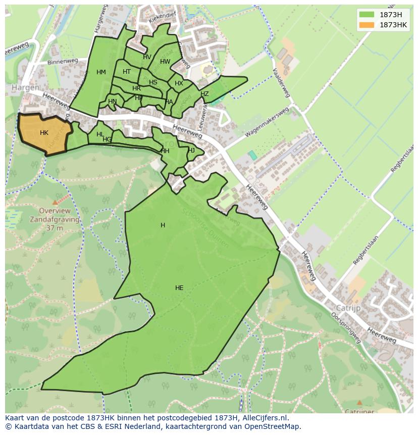 Afbeelding van het postcodegebied 1873 HK op de kaart.