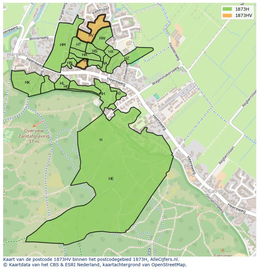 Afbeelding van het postcodegebied 1873 HV op de kaart.
