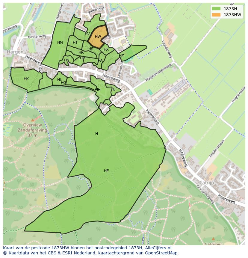 Afbeelding van het postcodegebied 1873 HW op de kaart.