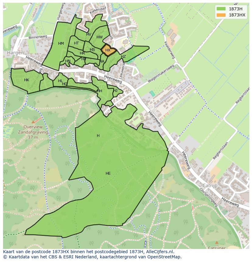 Afbeelding van het postcodegebied 1873 HX op de kaart.