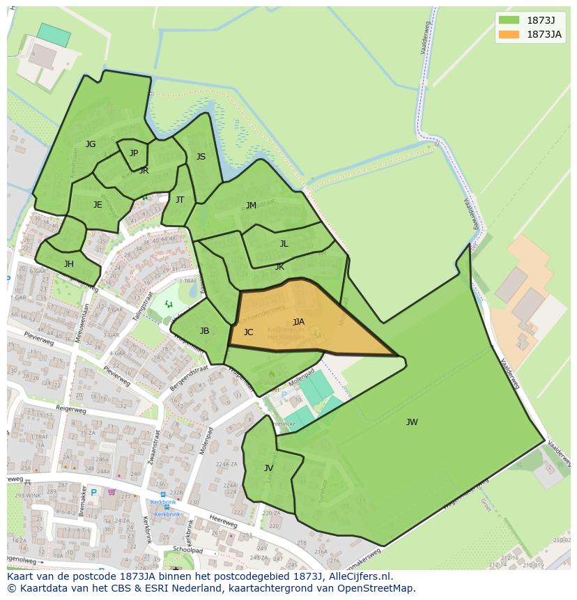 Afbeelding van het postcodegebied 1873 JA op de kaart.