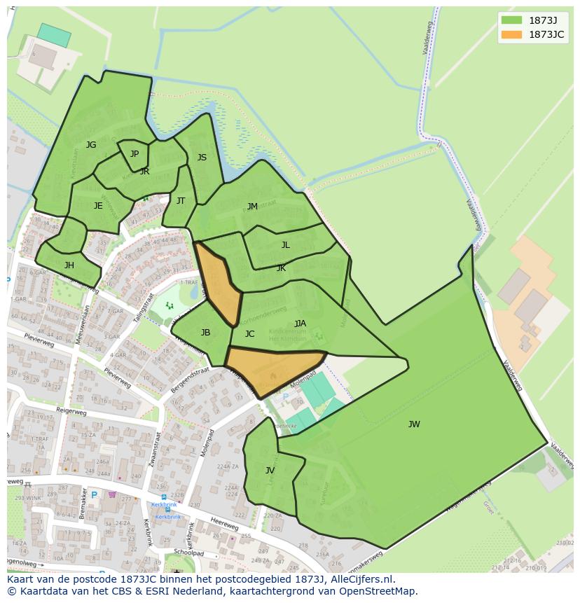 Afbeelding van het postcodegebied 1873 JC op de kaart.