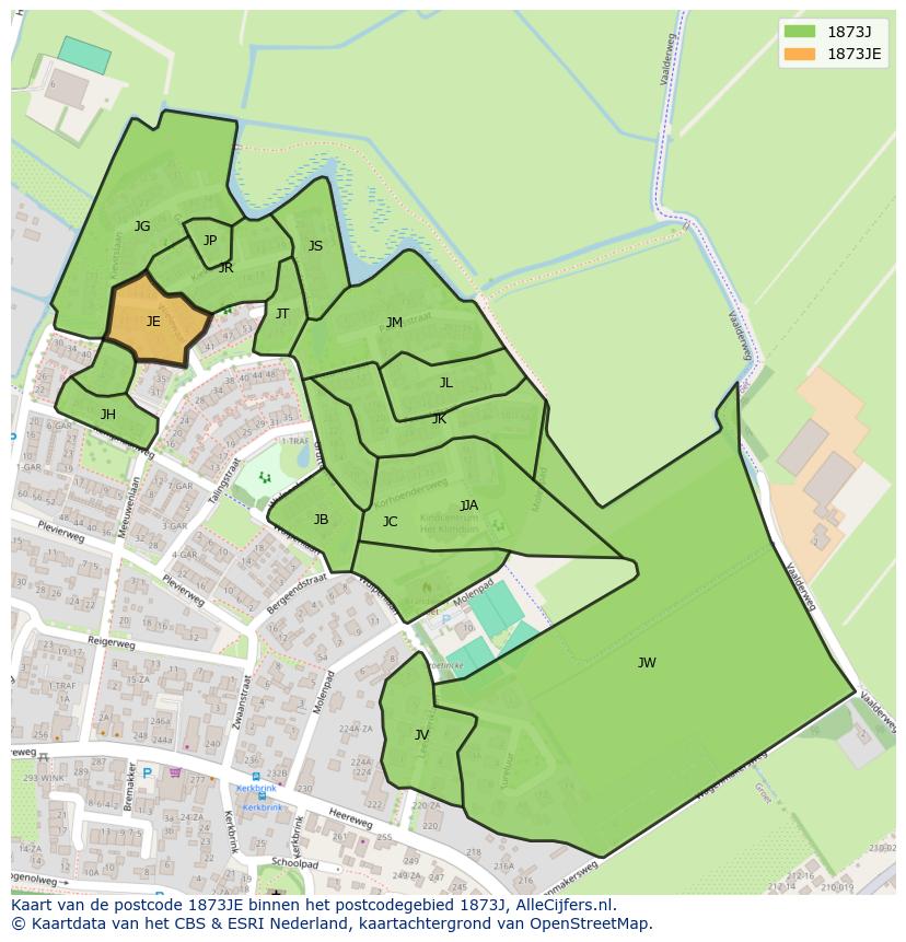 Afbeelding van het postcodegebied 1873 JE op de kaart.