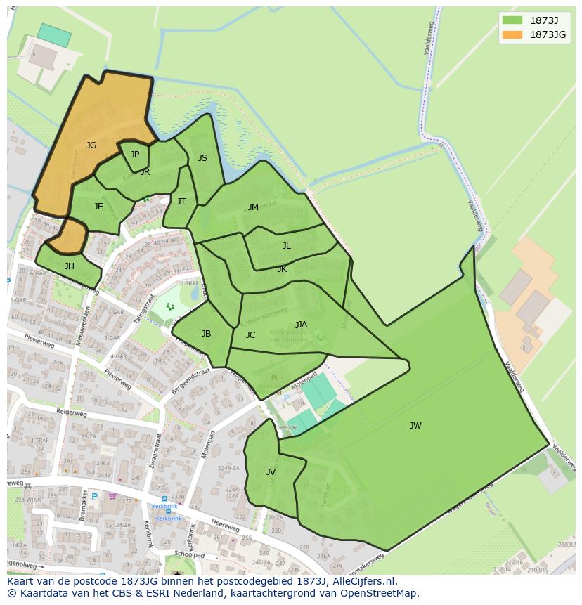 Afbeelding van het postcodegebied 1873 JG op de kaart.
