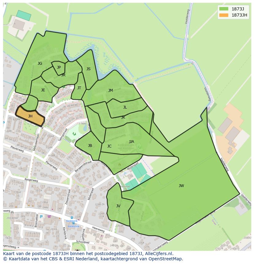 Afbeelding van het postcodegebied 1873 JH op de kaart.
