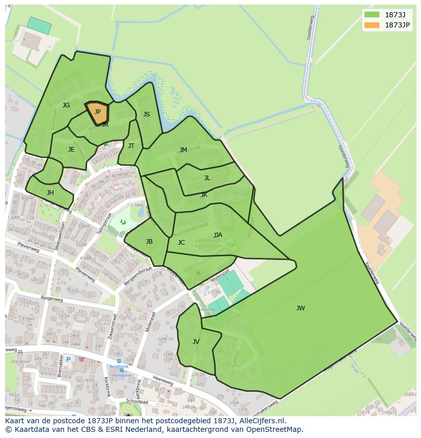 Afbeelding van het postcodegebied 1873 JP op de kaart.