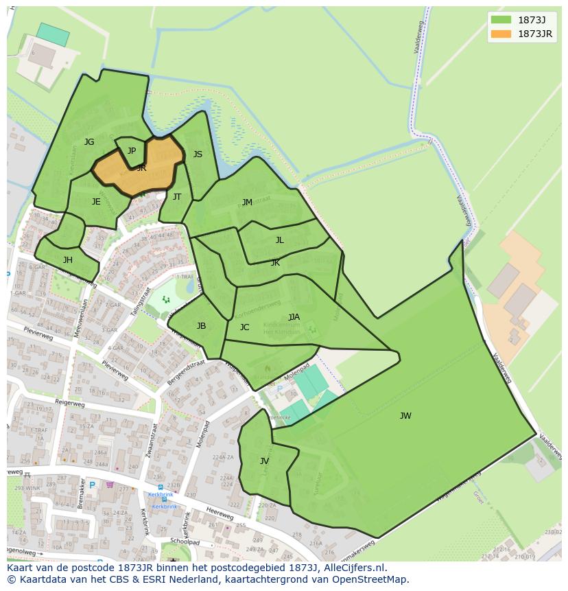 Afbeelding van het postcodegebied 1873 JR op de kaart.