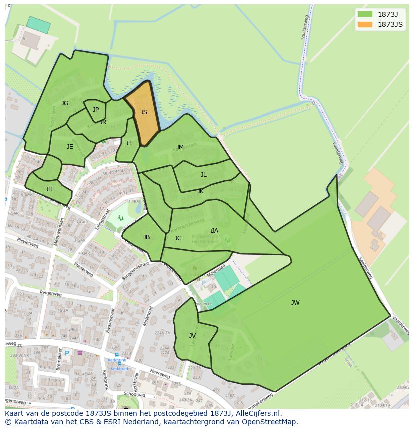 Afbeelding van het postcodegebied 1873 JS op de kaart.