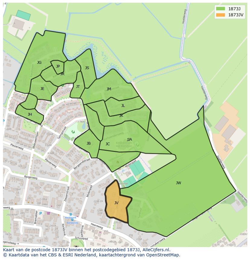 Afbeelding van het postcodegebied 1873 JV op de kaart.