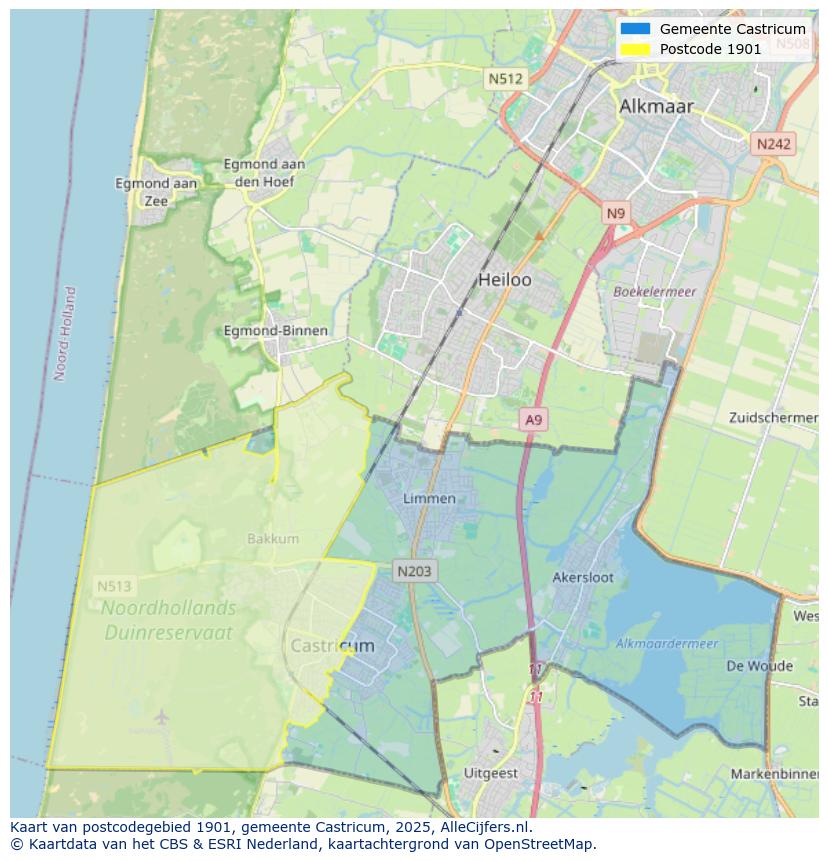 Afbeelding van het postcodegebied 1901 op de kaart.