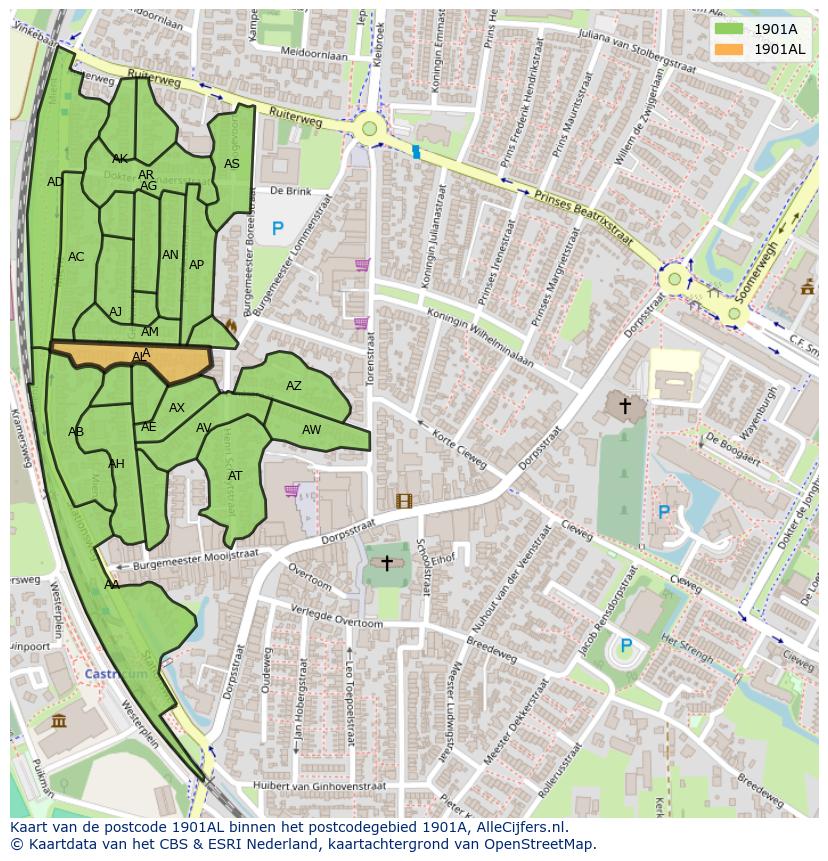 Afbeelding van het postcodegebied 1901 AL op de kaart.