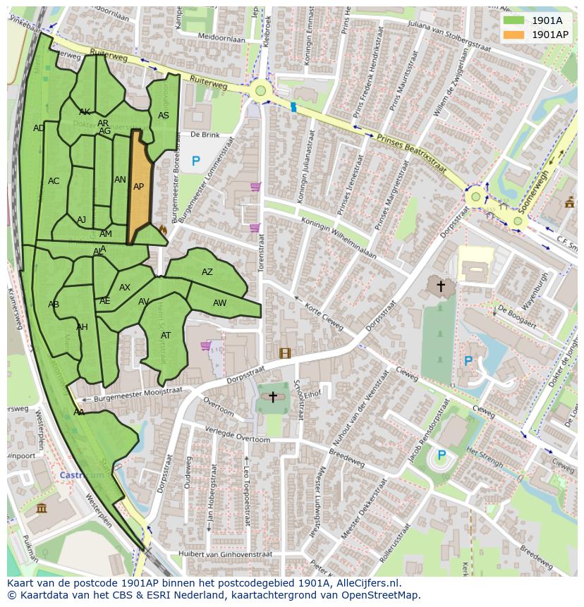 Afbeelding van het postcodegebied 1901 AP op de kaart.