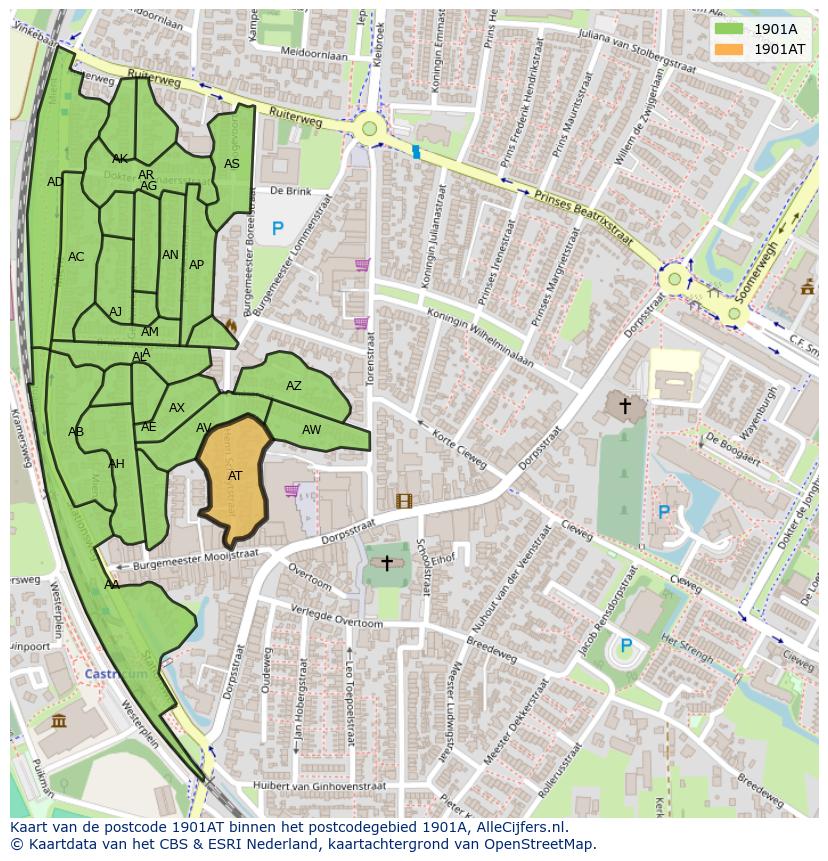 Afbeelding van het postcodegebied 1901 AT op de kaart.