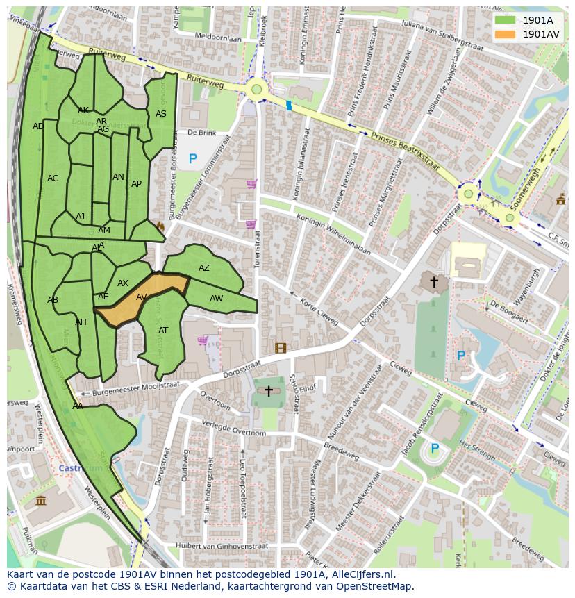 Afbeelding van het postcodegebied 1901 AV op de kaart.