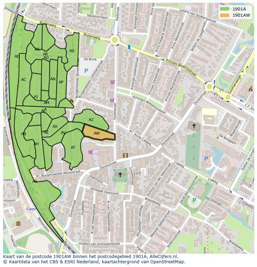 Afbeelding van het postcodegebied 1901 AW op de kaart.