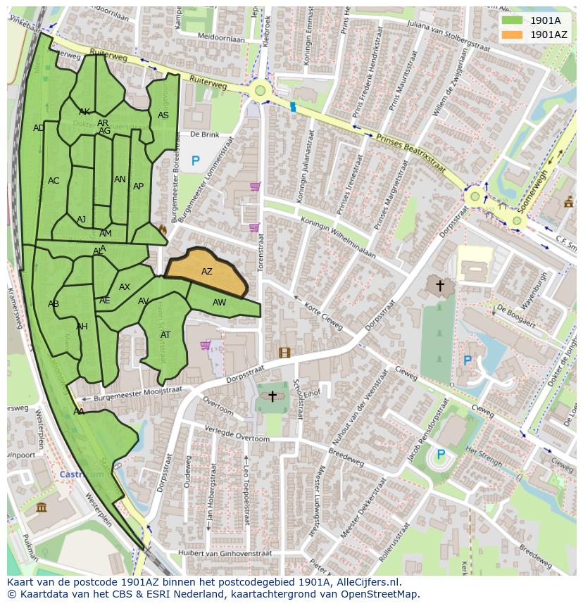 Afbeelding van het postcodegebied 1901 AZ op de kaart.
