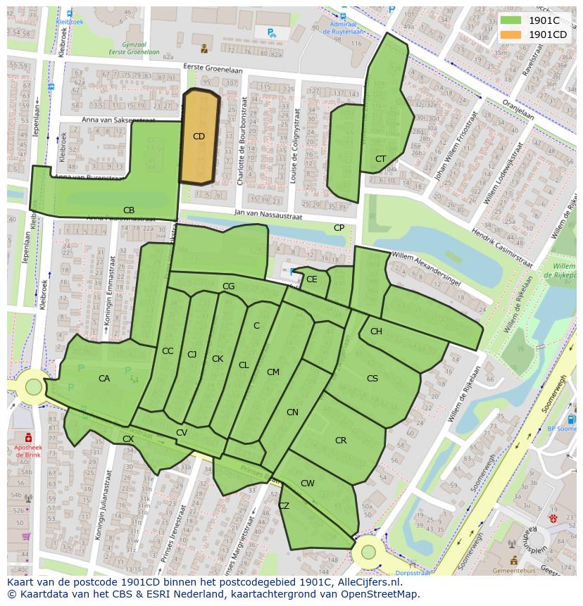 Afbeelding van het postcodegebied 1901 CD op de kaart.