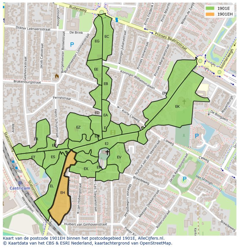 Afbeelding van het postcodegebied 1901 EH op de kaart.