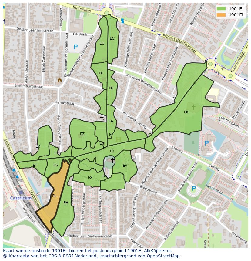 Afbeelding van het postcodegebied 1901 EL op de kaart.
