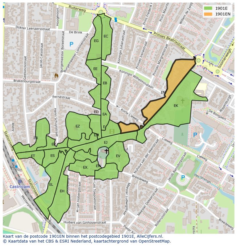 Afbeelding van het postcodegebied 1901 EN op de kaart.