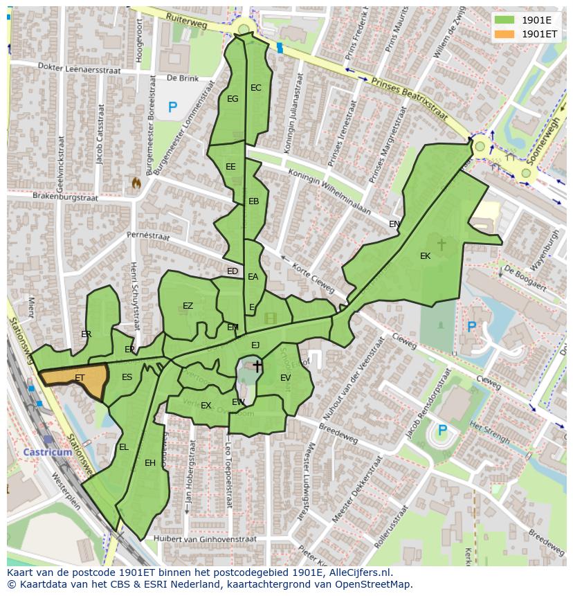Afbeelding van het postcodegebied 1901 ET op de kaart.