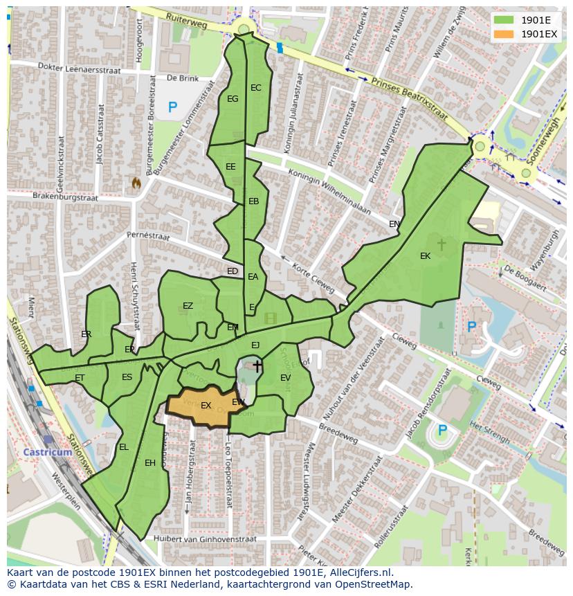 Afbeelding van het postcodegebied 1901 EX op de kaart.
