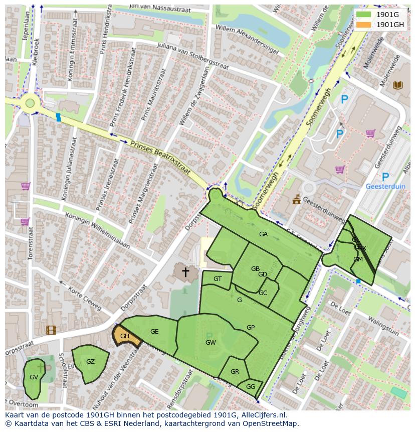 Afbeelding van het postcodegebied 1901 GH op de kaart.
