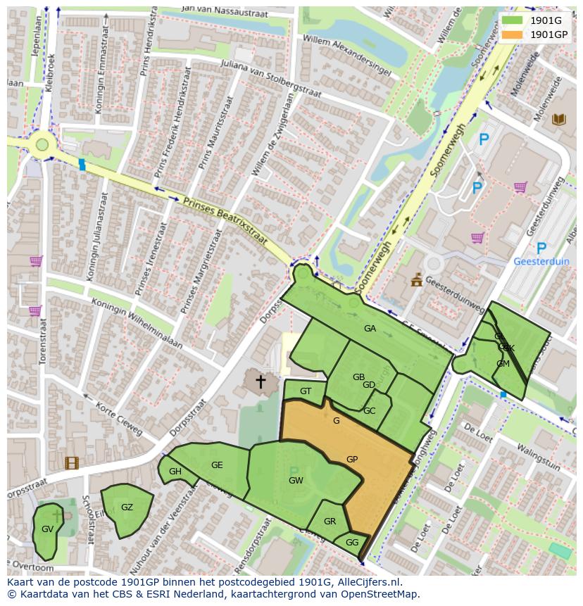 Afbeelding van het postcodegebied 1901 GP op de kaart.