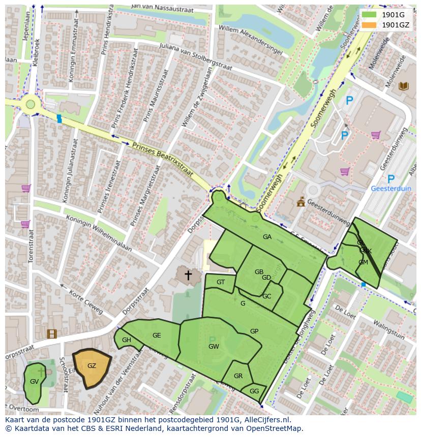 Afbeelding van het postcodegebied 1901 GZ op de kaart.