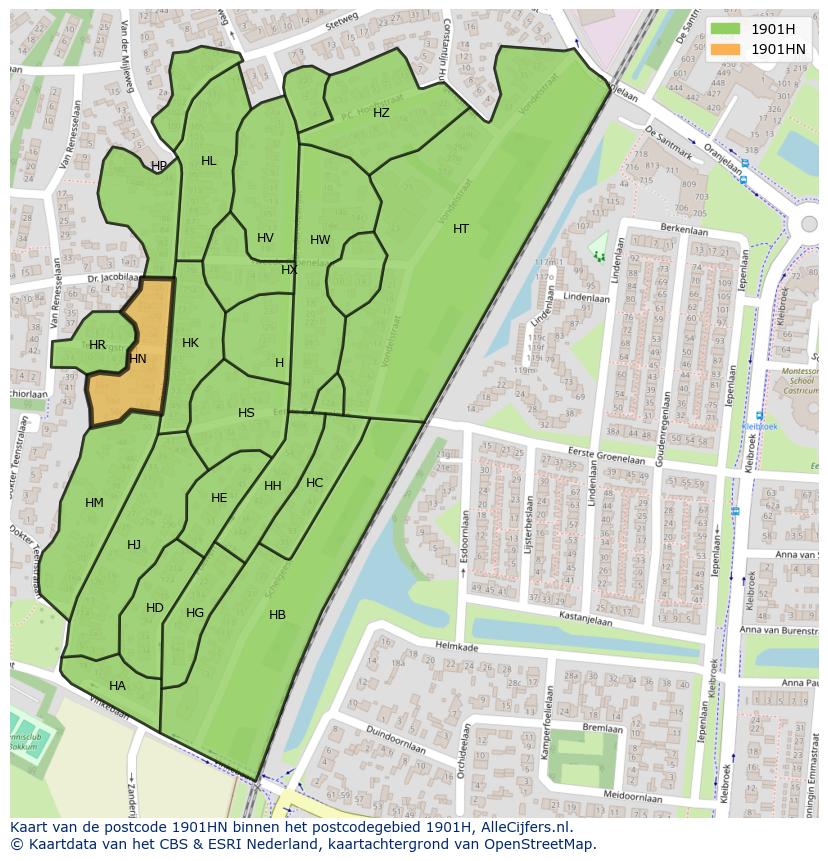 Afbeelding van het postcodegebied 1901 HN op de kaart.