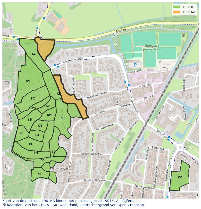 Afbeelding van het postcodegebied 1901 KA op de kaart.