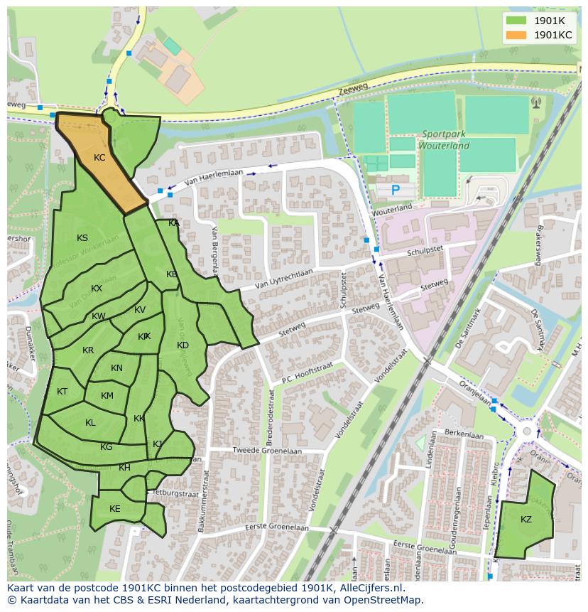 Afbeelding van het postcodegebied 1901 KC op de kaart.