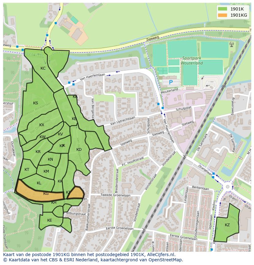 Afbeelding van het postcodegebied 1901 KG op de kaart.