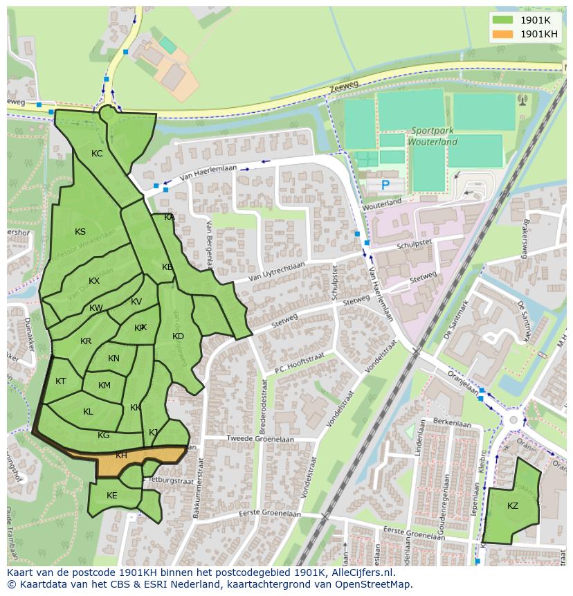 Afbeelding van het postcodegebied 1901 KH op de kaart.