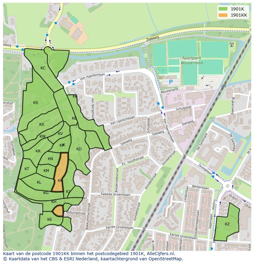 Afbeelding van het postcodegebied 1901 KK op de kaart.