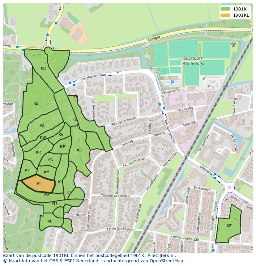 Afbeelding van het postcodegebied 1901 KL op de kaart.