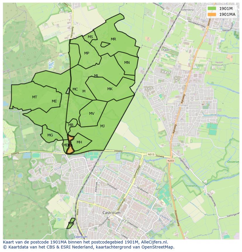 Afbeelding van het postcodegebied 1901 MA op de kaart.